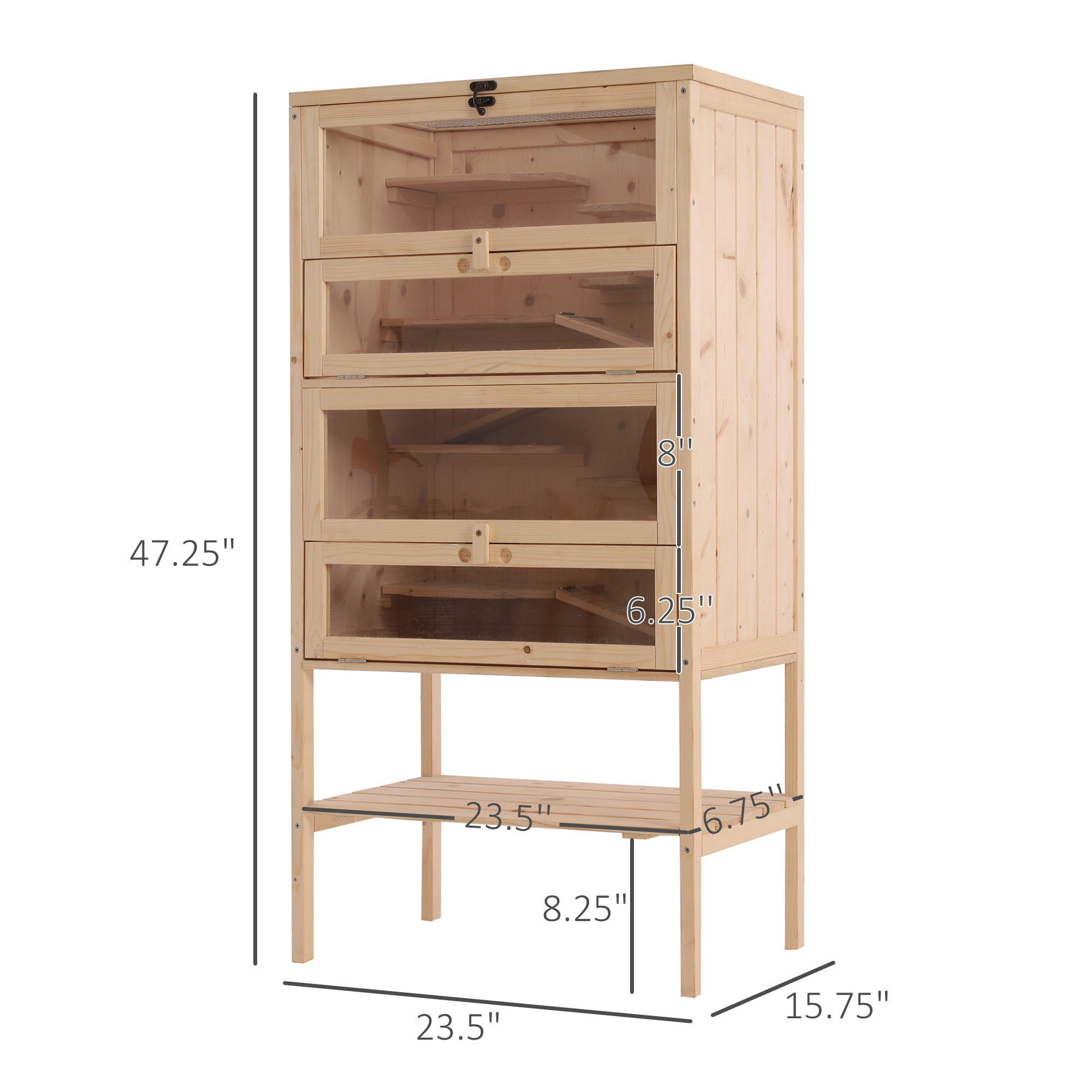 PawHut 5 Tier Fir Wood Hamster Cage Small Animals Play House Exercise Activity Center Natural