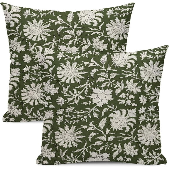 Sage Green Floral Pillow Covers 18x18 Inch 2 Pcs Spring Vintage Flower Decor Throw Pillows Boho Rustic Seasonal Outdoor Farmhouse Decoration Pillowcase Linen Cushion Cover for Couch Sofa Bed