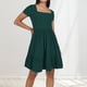 thumbnail image 2 of Vestido de playa con cuello cuadrado para mujer: corte A plisado, cuello cuadrado, ligero, informal/vacaciones, tejido transpirable., 2 of 4