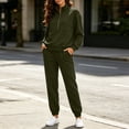 thumbnail image 2 of Women's 2 Piece Casual Outfits Solid Hooded Drawstring Long Sleeve Sweatshirt Tops And Long Pants Set Suits, 2 of 9