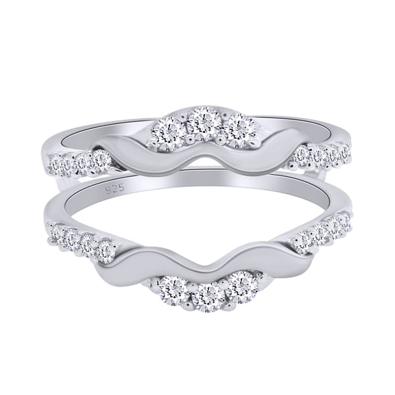 AFFY 1/3 CT Round Cut White Cubic Zirconia Chevron Enhancer Guard Ring In 14K White Gold Plated 925 Sterling Silver (0.33 Cttw)-6