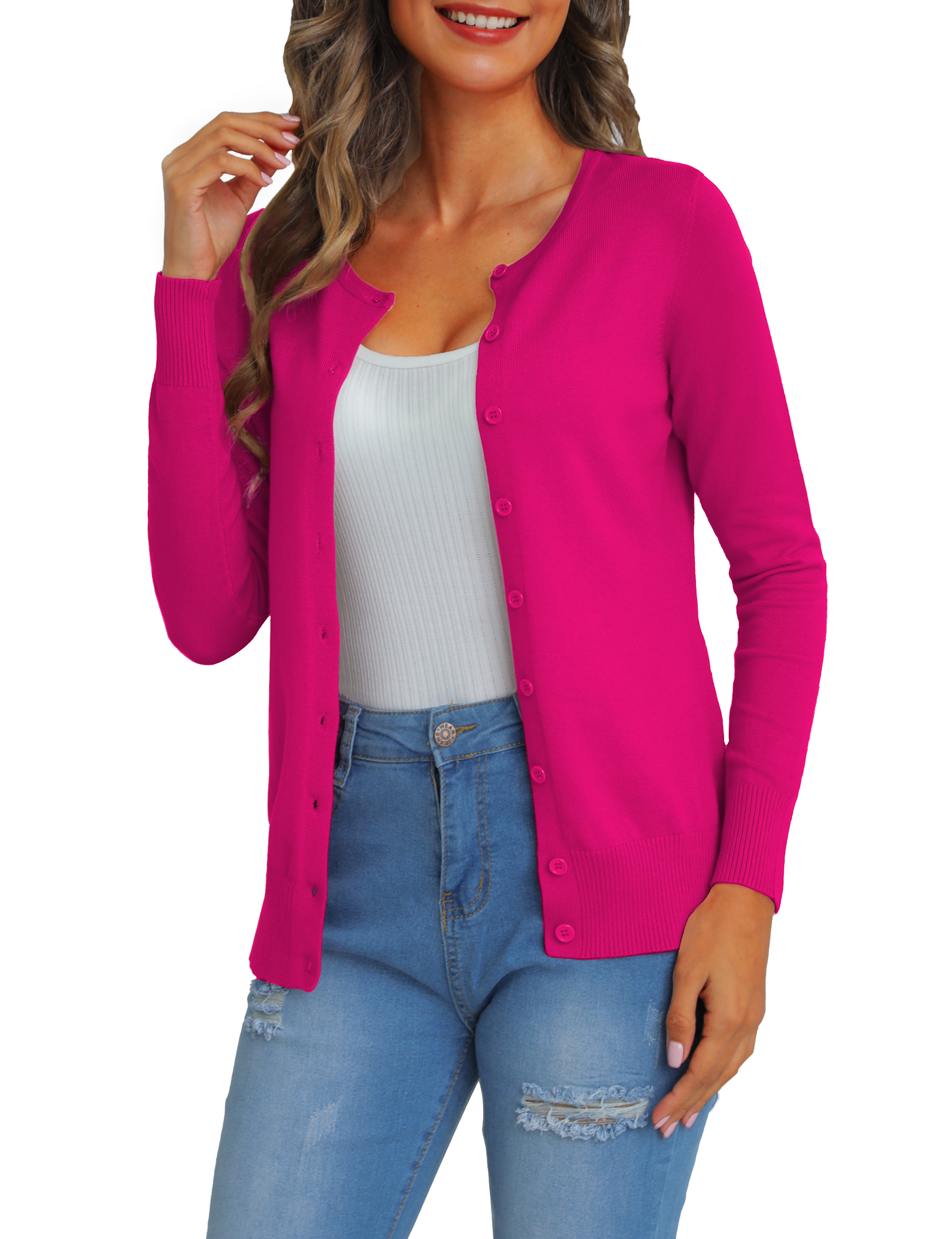 a.Jesdani Womens Cardigans Lightweight Soft Knit Crewneck Cardigan