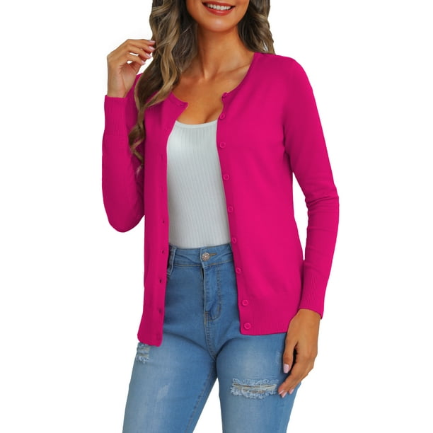 a.Jesdani Womens Cardigans Lightweight Soft Knit Crewneck Cardigan