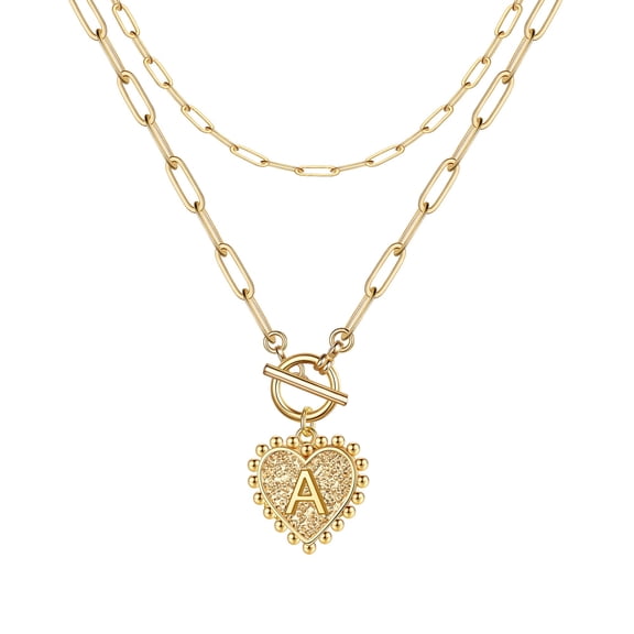 TINGN Layered Choker Necklaces for Women 14K Gold Plated Letter Pendant Paperclip Chain Necklace