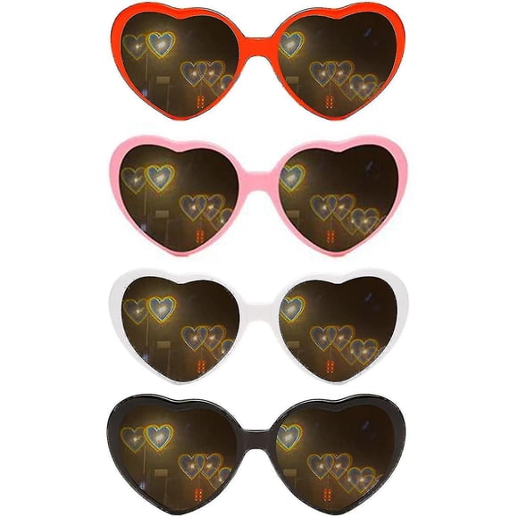4pcs Heart Effect Diffraction Glasses, 3d Heart Sunglasses That Can Turn The Light Into A Heart Shape, Heart-shaped Glasses With Special Effects Can B