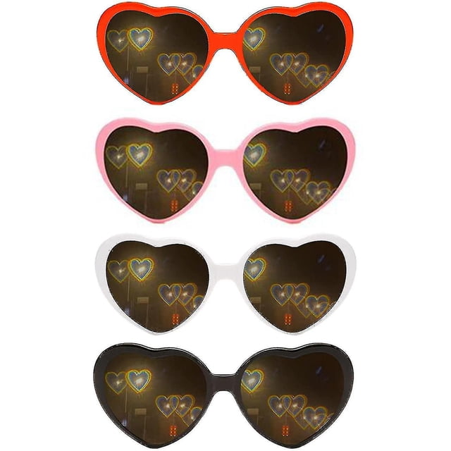 4pcs Heart Effect Diffraction Glasses, 3d Heart Sunglasses That Can Turn The Light Into A Heart Shape, Heart-shaped Glasses With Special Effects Can B