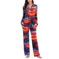 thumbnail image 4 of BaoFuBaoMei Halloween Lounge Sets Women 2 Piece Plus Size Long Sleeve Top and Pants Pajamas Halloween Pumpkin Print Soft Cozy Sleepwear, 4 of 6