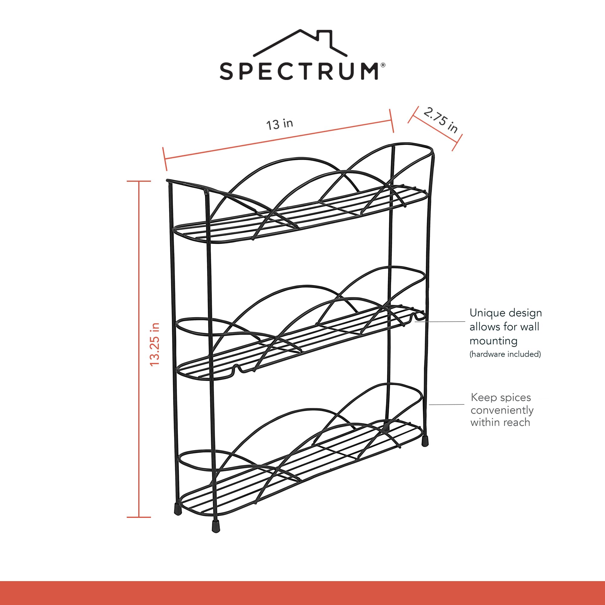 Spectrum 3-Tier Steel Spice Rack, Black photo 2
