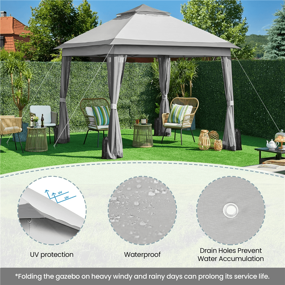 Renwick 11×11 FT Adjustable Outdoor Gazebo Canopy with 4 Mesh Sidewalls, Light Gray/Dark Gray