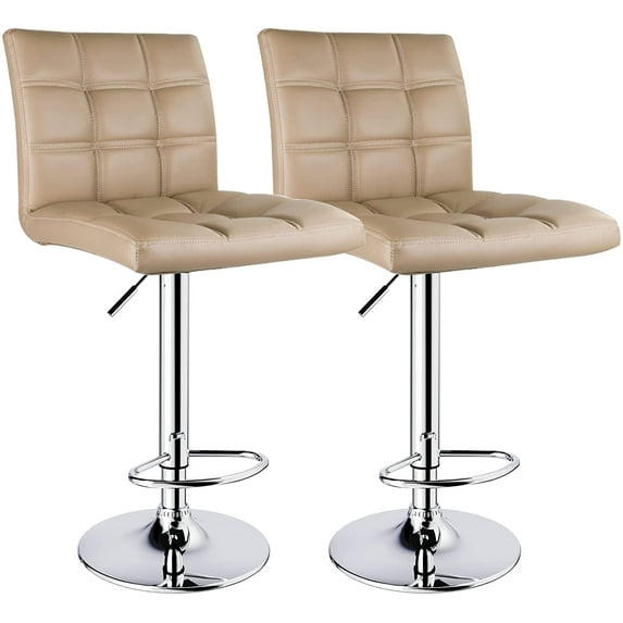 Leopard Modern Square PU Leather Adjustable Bar Stools with Back, Set of 2, Counter Height Swivel Stool, Barstools for Kitchen Counter (Black)