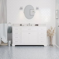 Aria 60" Single Bathroom Vanity with White Cabinet and Quartz Top