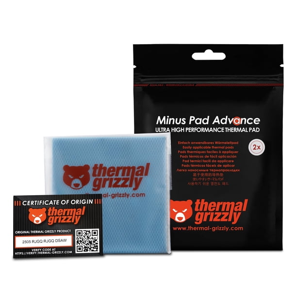 Almohadilla térmica de interfaz térmica Grizzly Minus Pad Advance, 100 x 100 x 1,5 mm, paquete de 2