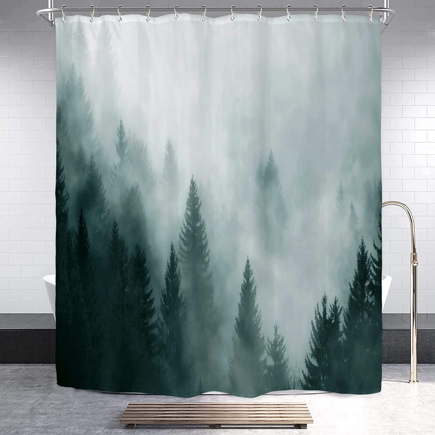 SPXUBZ Shower Curtain, Dark Green Forest Fog 72x72 Inch Shower Curtain