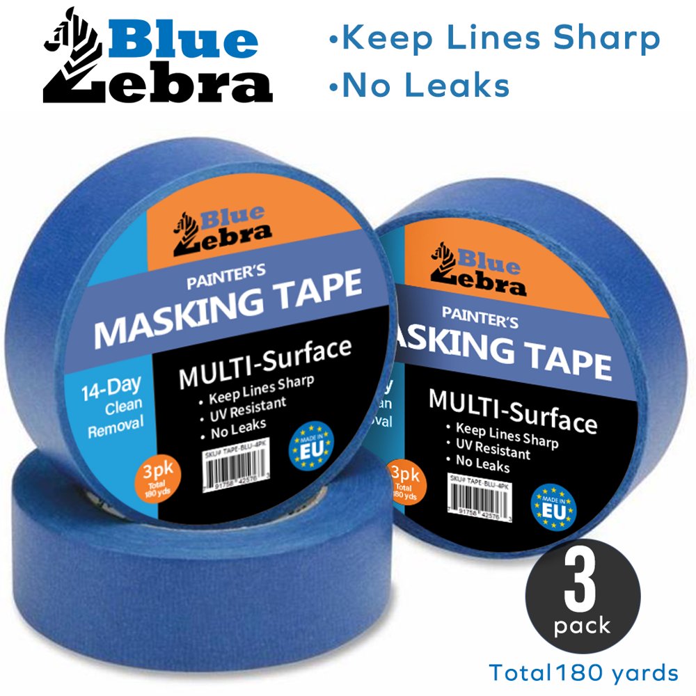Zebra Blue Masking Tape 2inch (1.88 Inch x 60 Yard) Pack of 3