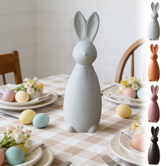 AZXY Easter Vintage Wooden Bunny Figurine, 5.71" Distressed Pink Rabbit Decor, Minimalist Style Ornament for Home, Desk & Holiday Gifts