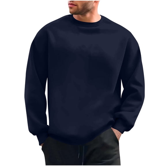 Admvng Mens Hoodies Solid Color Casual Long Sleeved Round Neck Base Sweatshirt Long Sleeved Round Neck Top, Size S-3XL