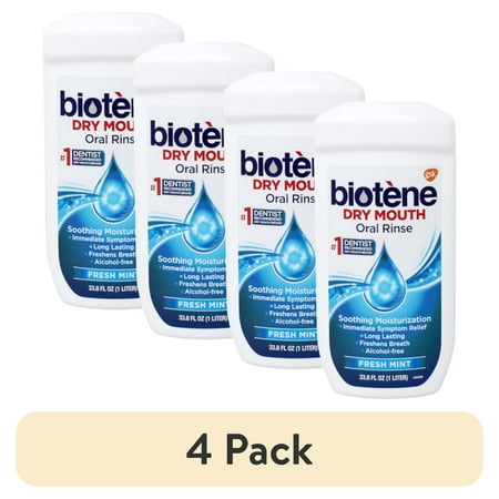 (4 pack) Biotene Fresh Mint Moisturizing Oral Rinse Mouthwash, Alcohol-Free, for Dry Mouth, 33.8 ounce
