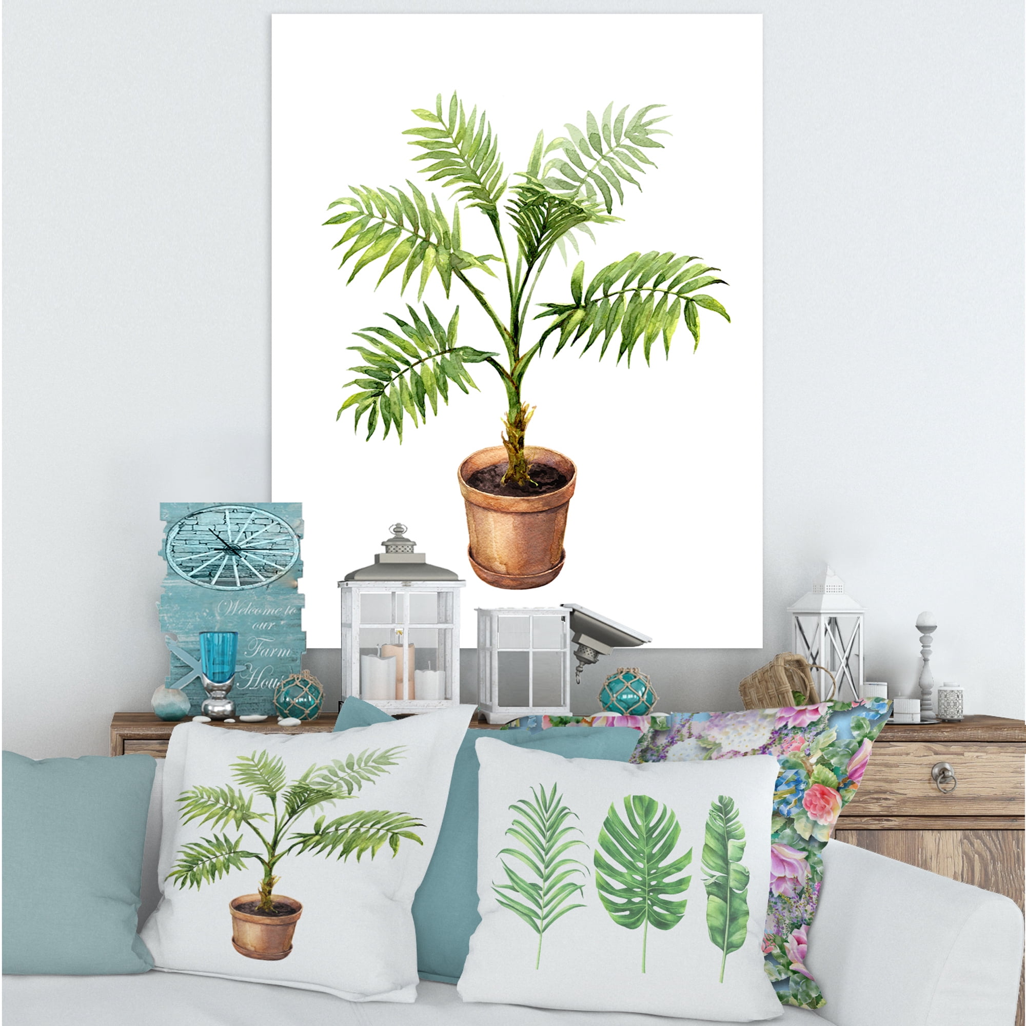 Designart ' Palm Plant In Clay Flowerpot ' Traditional Canvas Wall Art Print