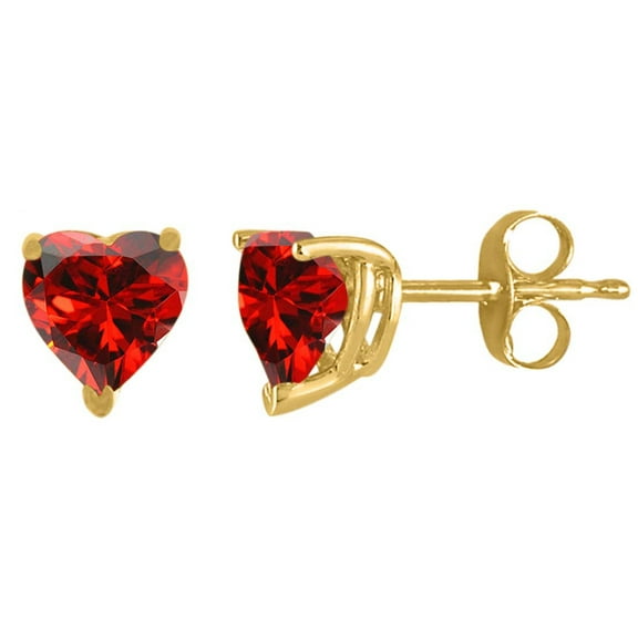 Mauli Jewels Ear Rings for Women 2.9 Carat 6MM Heart Shape Garnet Earrings Carat 14k Yellow Gold 4 Prong-Setting