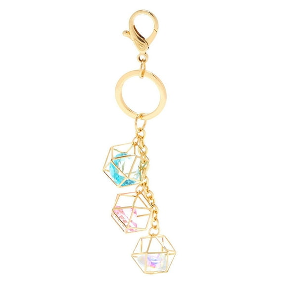 Claire's Geometric Crystal Keychain - Gold, Metal