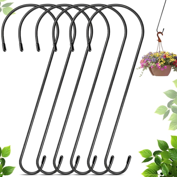 6 Pack 16 Inch Extra Large S Hooks for Hanging Plants, Rust-Proof Heavy Duty Tree Branch Hook Plant Hooks Outdoor for Hanging Bird Feeder,Patio,Indoor Uses