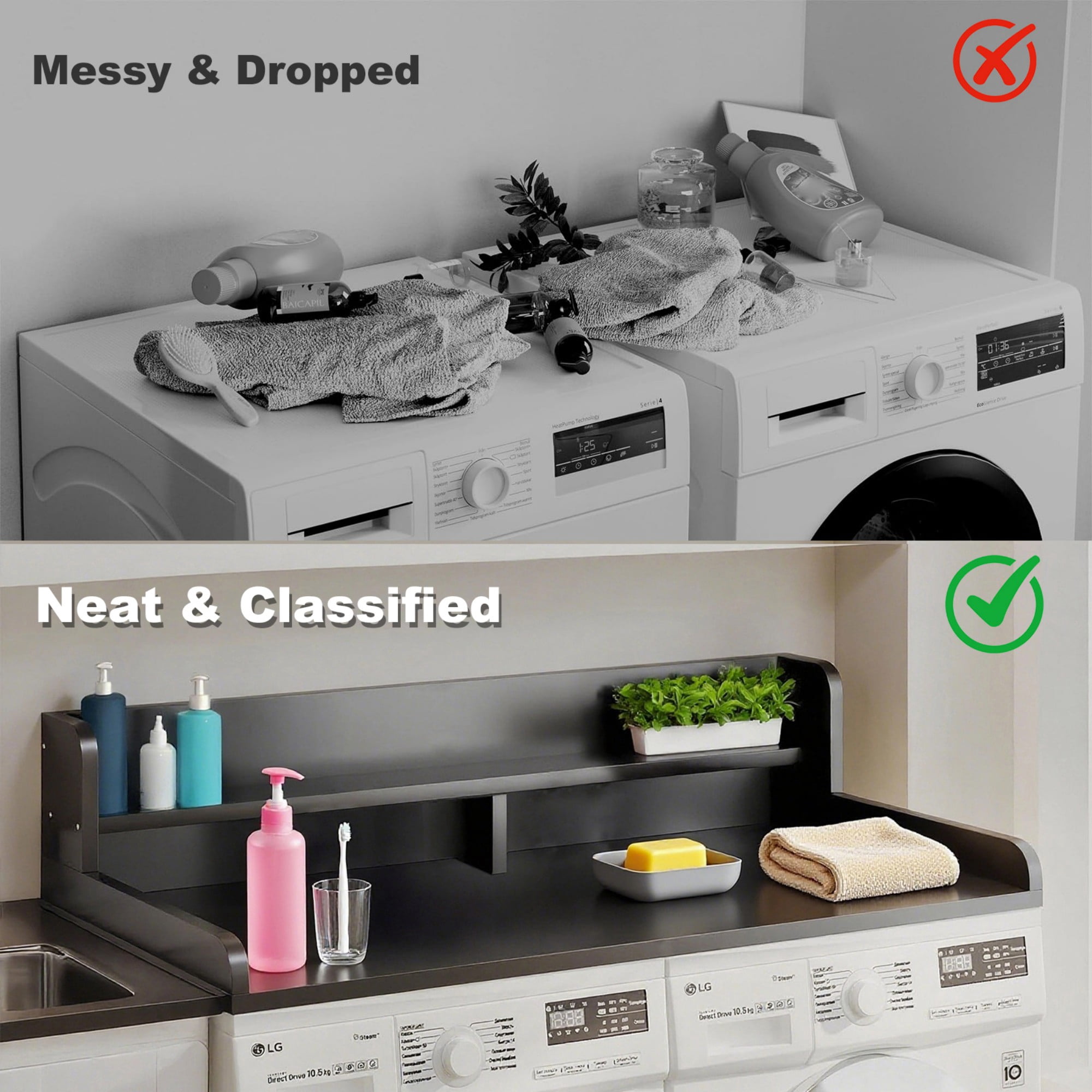 Washer Dryer Countertop,2-Tier Laundry Countertop Cover,Large Space Laundry Topper for Folding Clothes Over Washer and Dryer,54" W x 27.5" D,Black