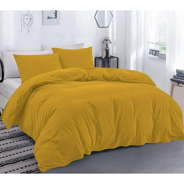 600 Thread Count Egyptian Cotton 5-PCs Duvet Cover Set { Zipper Closure } Emperor, Gold Solid