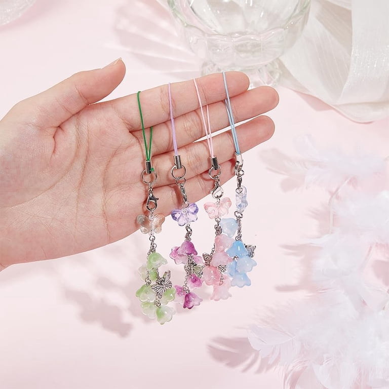 1Sets 4Colors Lily of the Valley Phone Charms 4pcs Cute Butterfly