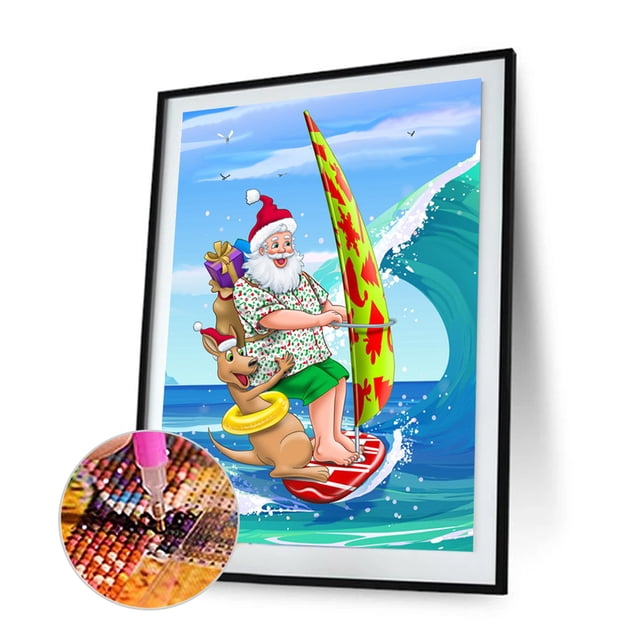Cuadros Decorativos 5D Diamond Painting DIY Santa en la playa Full Round Drill Rhinestone Kit Ehuebsd embutido en tela