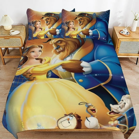 All Season 3-Piece Bedding Comforter Set Beauty And Beast Duvet Cover with 2 Pillowcase 79"x90"