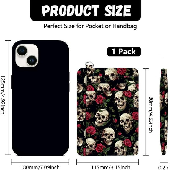 Credit Card Holder Slim Wallet Skull and Flower RFID Wallet Women Front Pocket Small Card Holder Travel Cute Funny Thin Card Case ID Window PU Leather RFID Blocking Card Organizer Gifts