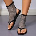 thumbnail image 5 of Shiny Rhinestone Mesh Flats, Bling Sandals for Women, Stretch Fishnet Stockings Hollow Short Bling Flat Shoes, 5 of 5