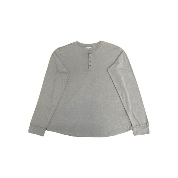 Mens Gray Long Sleeve Slim Fit Four Button Collarless Polo Henley Shirt X-Large