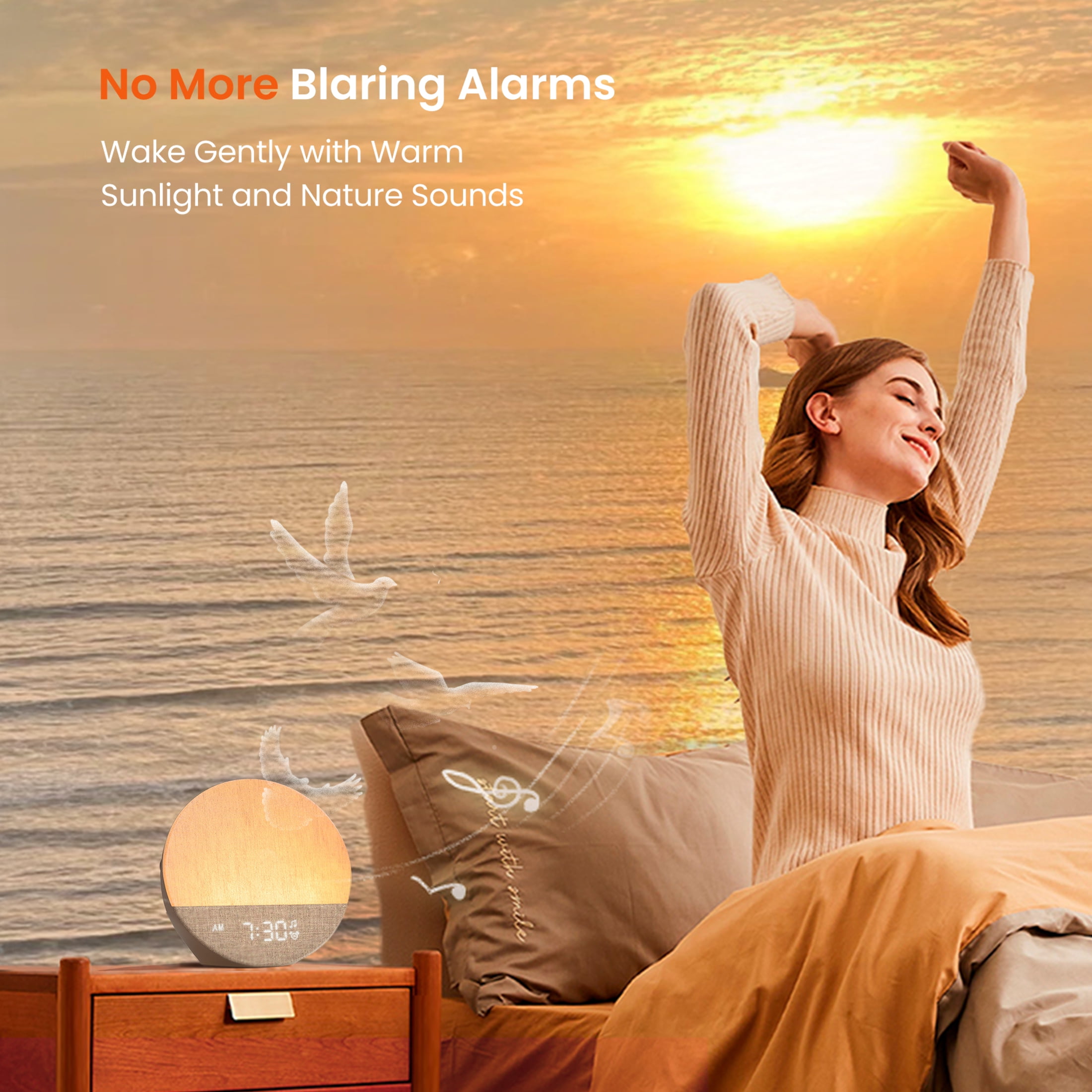 Dreamegg Sunrise Alarm Clock & Sound Machine with Dimmable Night Light for Bedrooms