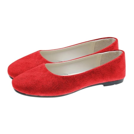

On Clearance! KOKOI Women Ladies Slip On Flat Shoes Sandals Casual Square Head Loafers Shoes Flats Walking Shoes Comfortable Sandals for Ladies Red/7.5