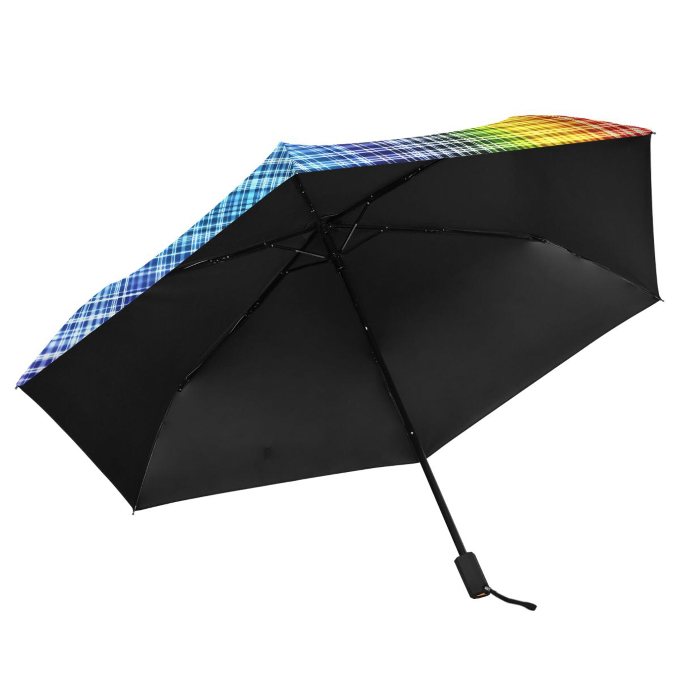 ALAZA Rainbow Checkered UPF 50+ Compact Folding Umbrella for Rain Travel Umbrella Packable