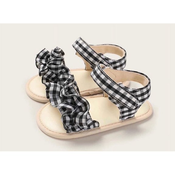 Baby Girl Black and White Gingham Sandals 0-6M