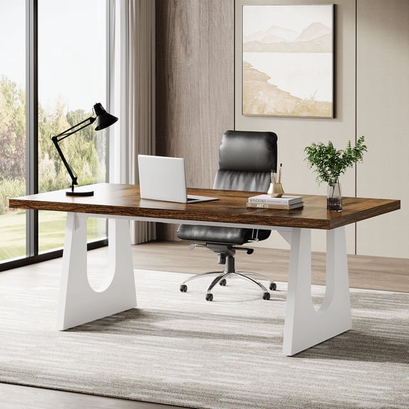 Tribesigns 70.86 in. Rectangle Brown Wood Executive Desk Large Computer Office Desk Writing Table with Sturdy Base