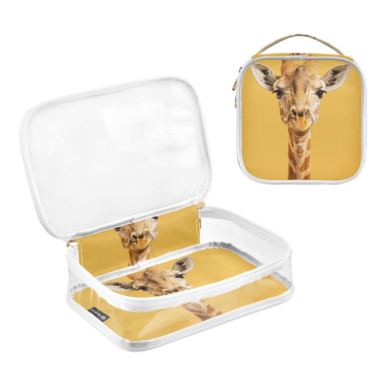 Clear Makeup Bags with Handle Large Opening 2 Pack Set Toiletry Bag Quart Size Bag, for Women Man Traveling Travel Essentials, Toiletries and Other. Giraffe Yellow