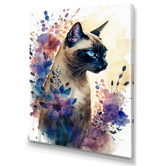 Designart Cute Siamese Floral Art I Canvas Wall Art