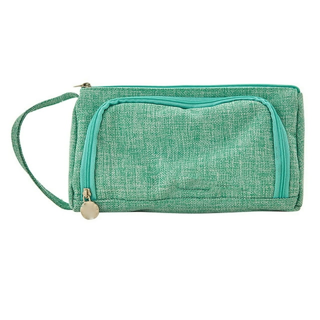 Bolsa de almacenamiento para bolígrafos de sarga con ventana abierta, moderna, multifuncional, bonita, de gran capacidad, para la escuela, tipo 2, de algodón y lino, color verde