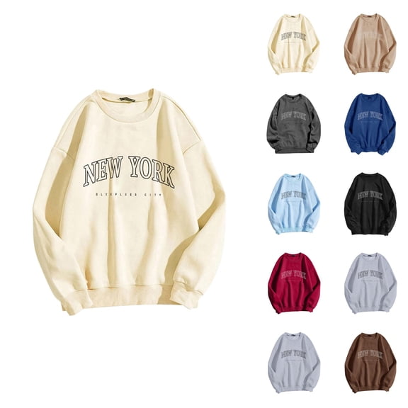 New York Womens Sweatshirt 2026 Fall Winter Trendy Long Sleeve Crewneck Graphic Pullover Sweat Shirts Tops