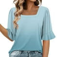 thumbnail image 2 of QUNYINEY Gradient Tops for Women Short Sleeve Square Neck Casual Shirts Summer Loose Pullover Shirts for Women, 2 of 6