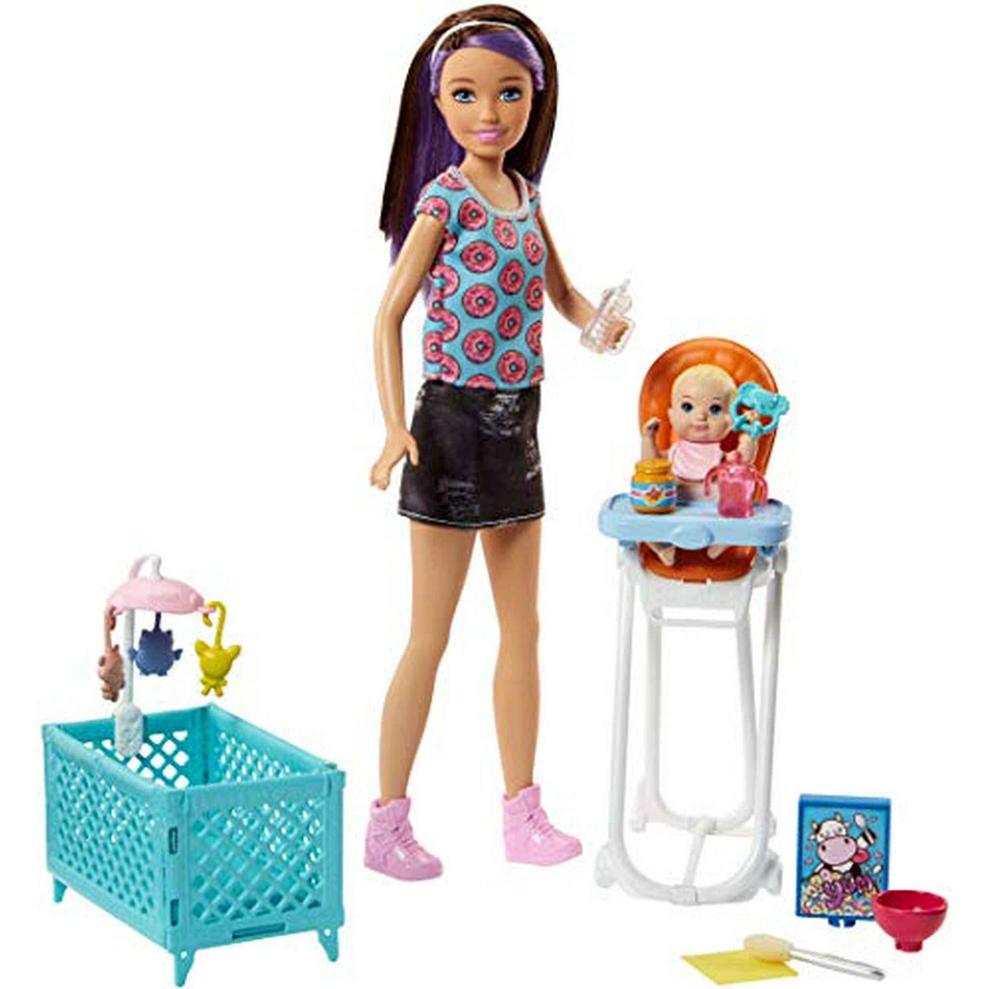 Barbie Babysitting Playset with Skipper Friend Doll Color Change Baby Doll High Chair Crib and Themed Accessories for 3 to 7 Year Olds Walmart