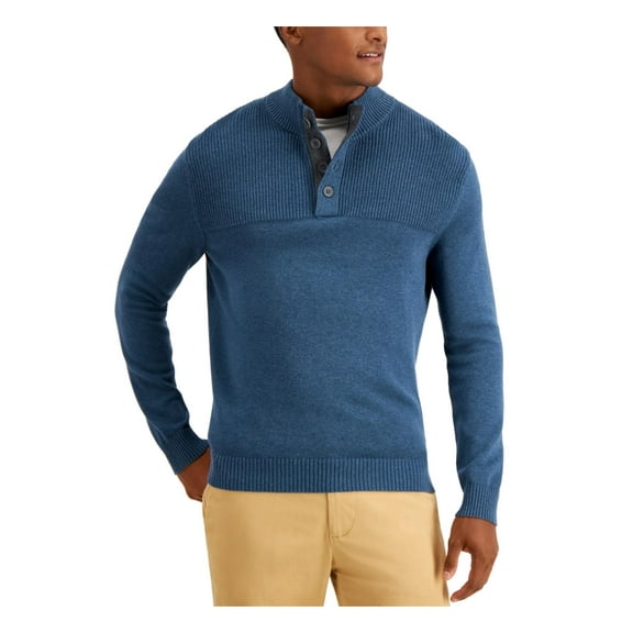Club Room Mens Cotton Button Mock Turtleneck Sweater