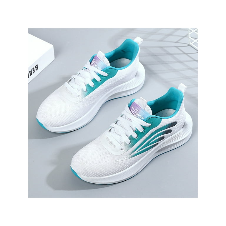 Frontwalk Women Running Shoe Knit Upper Athletic Shoes Sport Sneakers Outdoor Breathable Walking Ladies Fitness Workout Trainers White Green 7.5 Walmart