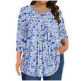 thumbnail image 2 of Shirts for Women 3/4 Sleeve Round Neck Gradient Plus Size Solid Color T-shirt Home Casual Top Light Blue XXXL, 2 of 6