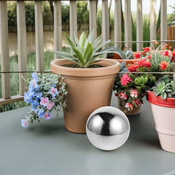 LIFKOME Garden Decorative Sphere Stainless Steel Plated Silver Reflective Garden Orb