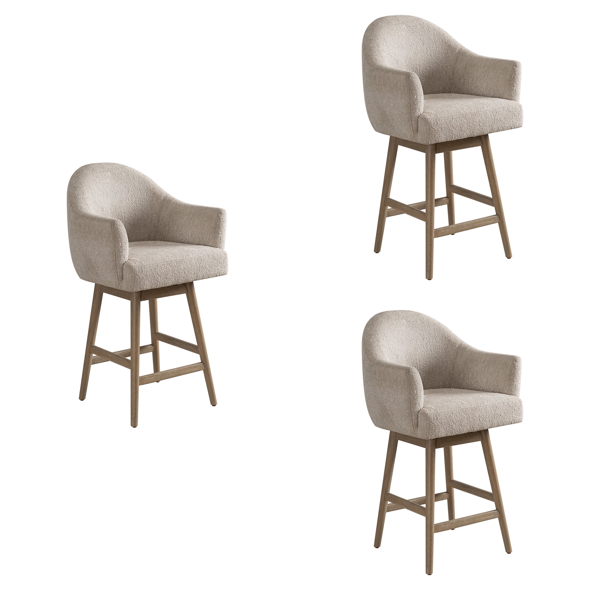 Jaxon Solid Wood Upholstered 26" Counter Height Swivel Barstool with Ancient Stone Fabric Seat - Set of 3