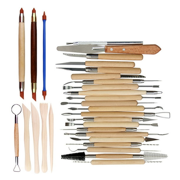 Herramientas de esculturas de arcilla Modelado de cerámica Decoración de doble extremo Escultura de doble extremo Acero inoxidable Herramienta reutilizable lavable portátil 30pcs / set Vogacara TO001238-01